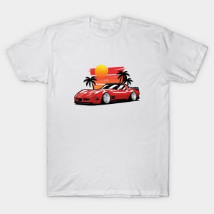 Red Corvette C3 Sunset Palms T-Shirt